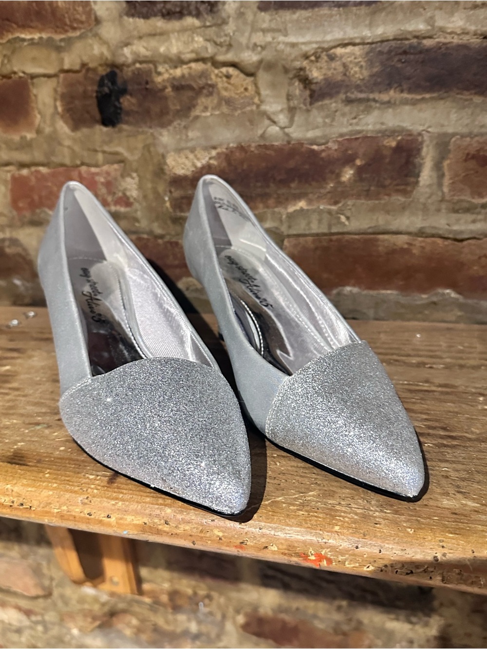 easy street Silver Glitter Pointed Toe Heels